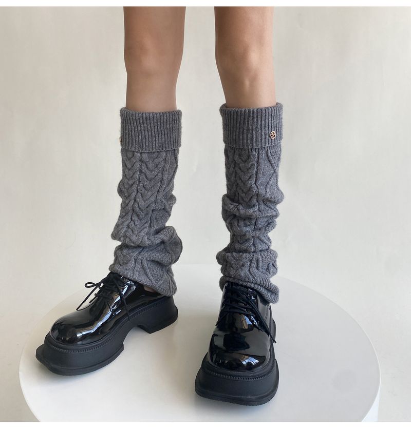 Calcetines con dobladillo retorcido para mujer con etiqueta, calentadores de piernas estilo coreano de jefa, calcetines de lana hasta la pantorrilla y hasta la rodilla._voghion.com
