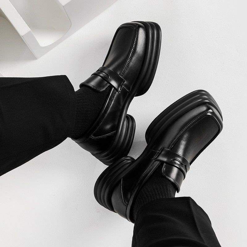 ShoeVault Herren-Slip-On mit eckiger Zehenpartie, dicke Sohle, höhenverstellbar, vielseitige Freizeitschuhe aus Leder für Friseure und das Büro_voghion.com