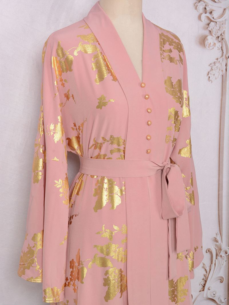 Damenbekleidung Naher Osten Muslimische Damenmode im neuen Stil mit Goldprägung Abendkleid Arabisches Kleid Kaftan Robe_voghion.com