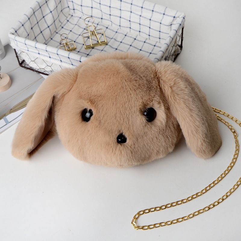 Fashion Korean Style Plush Rabbit Bag Crossbody Bag Women's Chain Animal Small Backpack Big Head Rabbit Ears Bag Cute_voghion.com