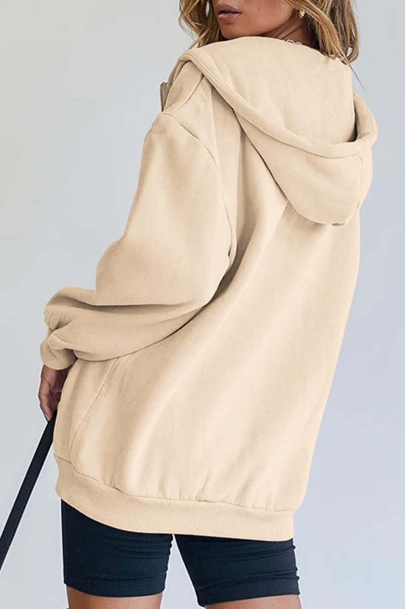 Women's Clothing Women's Cute Hooded Jacket With Drawstring - Oversized Zip-Up Sweatshirt For Teens & Girls - Cozy Fall Outerwear In Multiple Colors_voghion.com