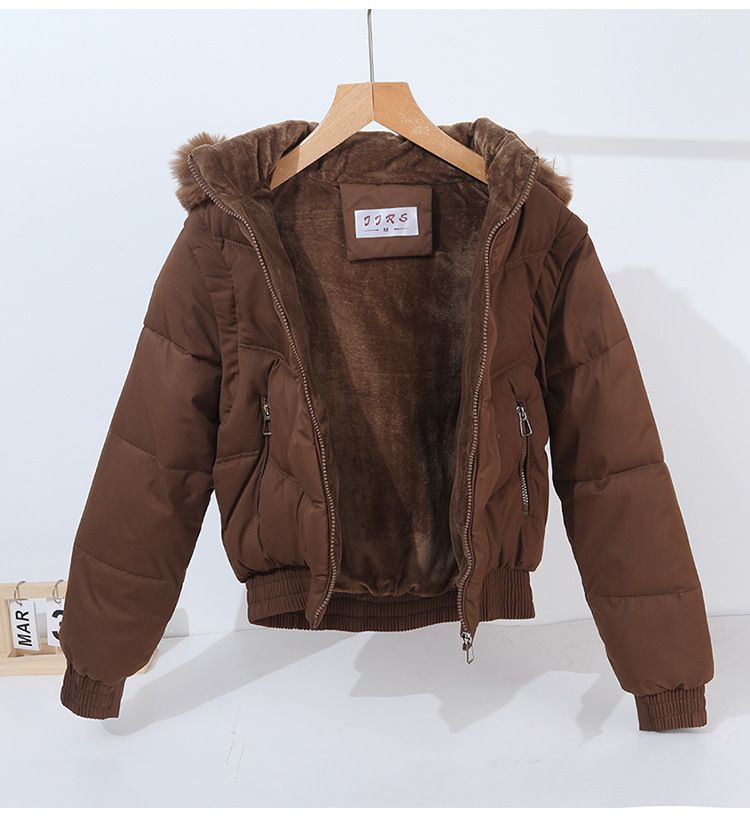 Doudoune courte convertible à manches amovibles et capuche en fausse fourrure pour femme - Manteau d'hiver taille haute doublé polaire épaisse_voghion.com