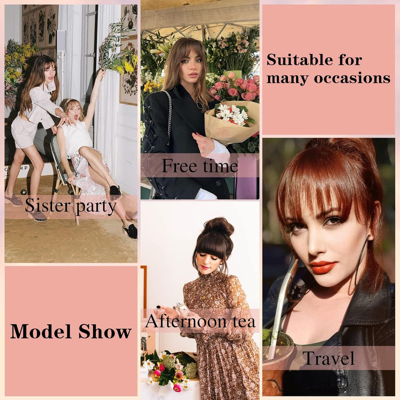 Clip in Bangs 100% Human Hair Extensions Medium Brown on Fringe with nice net Natural Flat neat Temples for_voghion.com