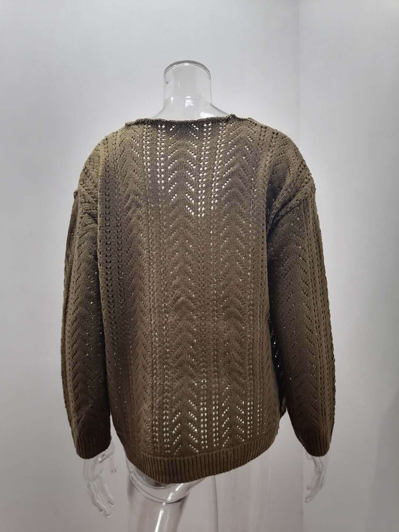 Cardigan maglione da donna per maglione da donna con scollo a V cavo in tinta unita_voghion.com