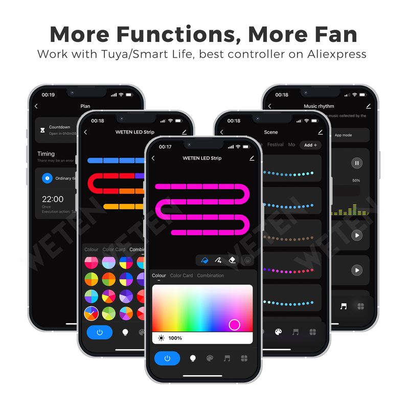 Fita de LED Tuya Wifi RGBIC à prova d'água RGB Lâmpada de decoração ambiente Sincronização musical Aplicativo Smart Life Funciona com Alexa Google Home_voghion.com