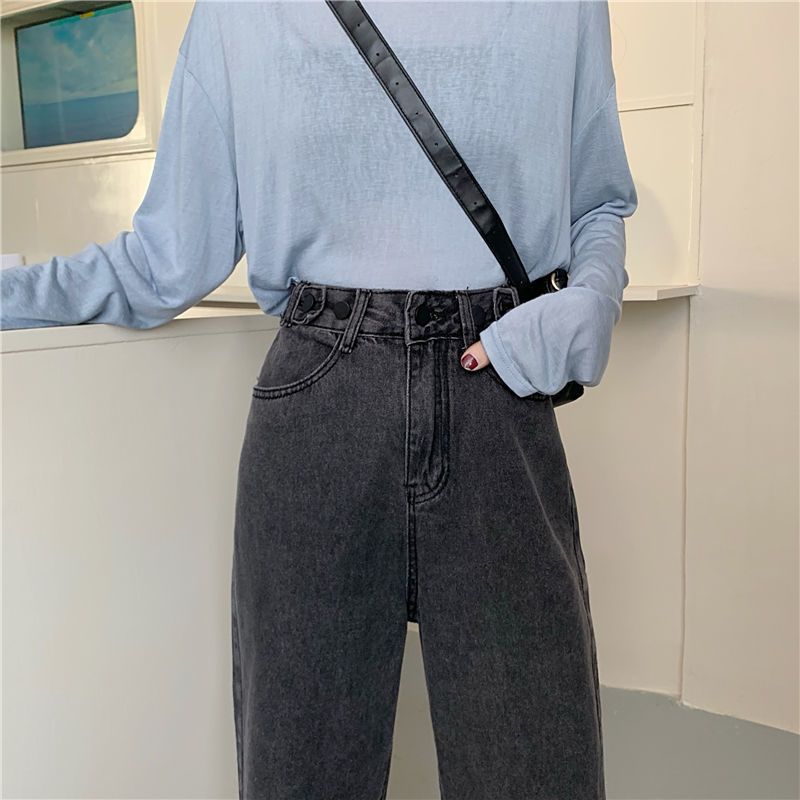 Jeans a vita alta larghi e dritti da donna in stile Hong Kong, statura bassa per i padri, sottili, gambe larghe, lunghi_voghion.com
