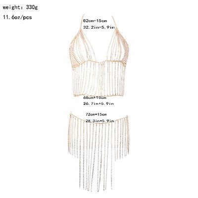 Conjunto elegante de correntes corporais com strass para mulheres - colar sexy em camadas de verão e joias de cintura para biquíni, praia e festa_voghion.com