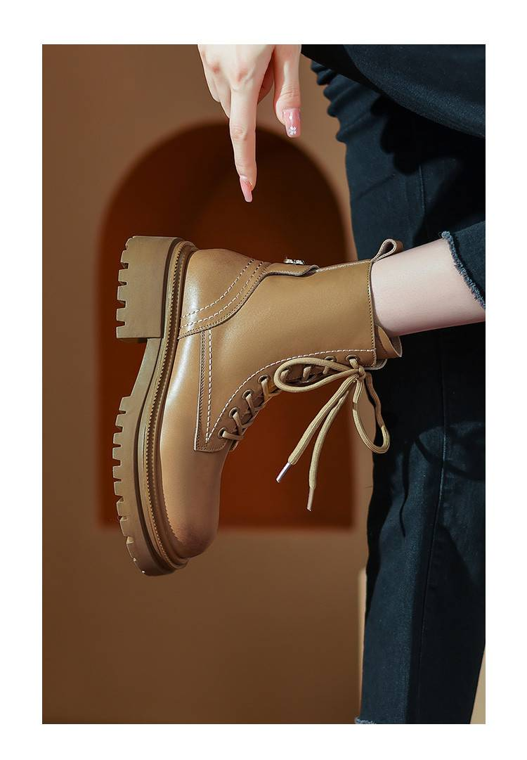 Cameido Women's Thick-soled Martin Boots 2024, with Chunky Heels, Lace-up and British-style Ankle Boots._voghion.com