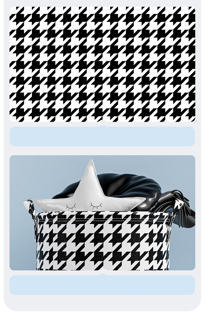 Genți funcționale Houndstooth pliabile pentru haine și jucării, găleată de depozitare pentru casă, baie bună, depozitare haine murdare, coș pentru haine murdare_voghion.com