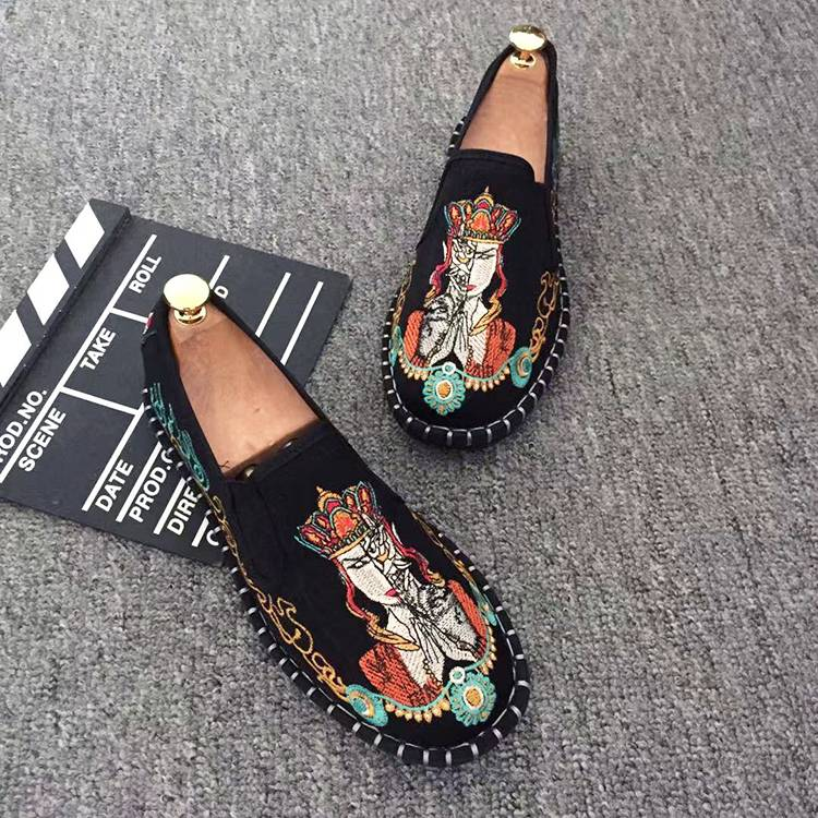 Leisure Embroidered Xishan Handmade Cloth Shoes Men And Women's Old Beijing Breathable Social Bean Shoes Canvas_voghion.com