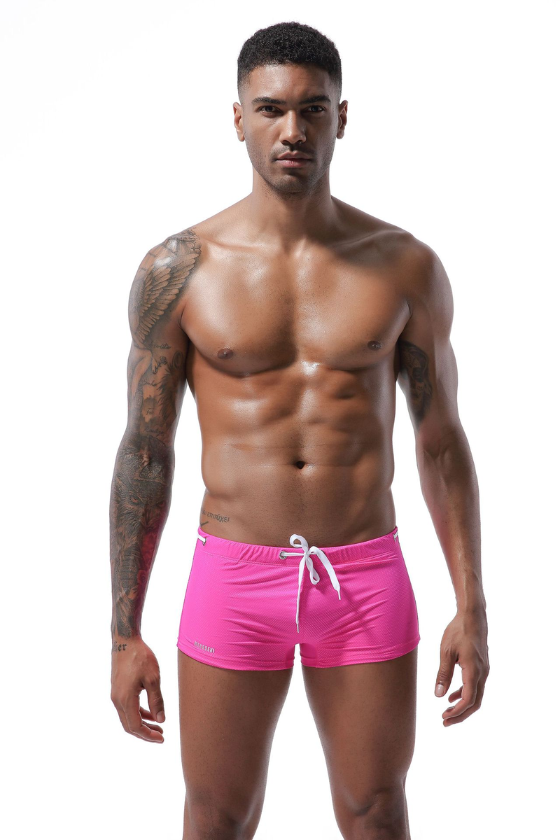 Men's Flat-angle Swimming Trunks, Low-waist Nylon Beach Trunks, Hot Spring Swimming Trunks, Lace-up, Summer_voghion.com