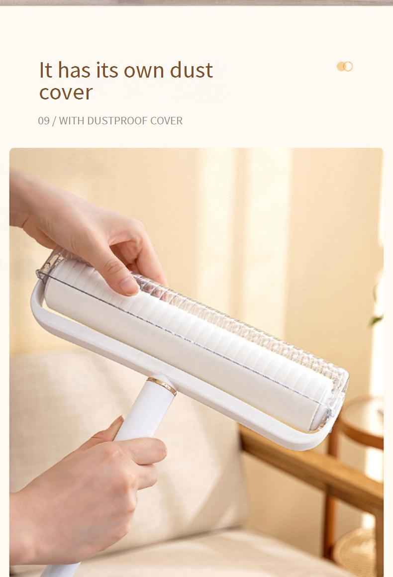 Lint Roller For Pet Hair & Dust - Long Handle Floor Sweeper With 60-Sheet Refills (Sticky Roller For Carpets/Furniture) - Reusable & Easy Tear Design_voghion.com