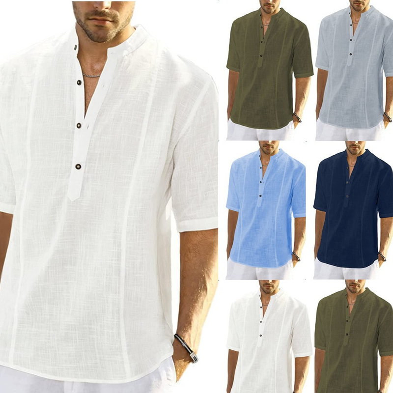 Abbigliamento da uomo, camicia casual comoda in lino, camicie a maniche lunghe_voghion.com
