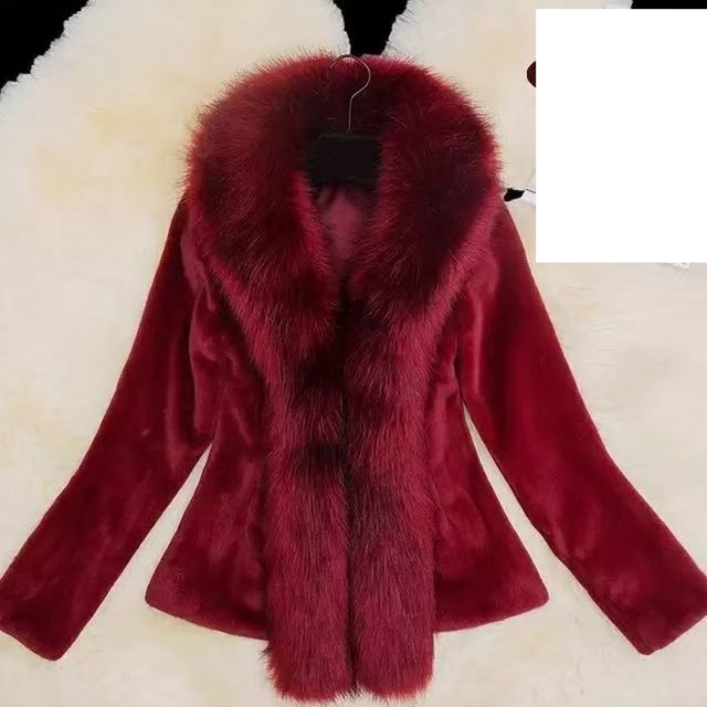 Damenbekleidung Pelzkragen Slim Fit Winter Kunstpelzmantel Kurze Jacke mit Kunstfuchspelzkragen Slim Fit Vintage-Stil (Schwarz/Weiß/Rot) S-4XL_voghion.com