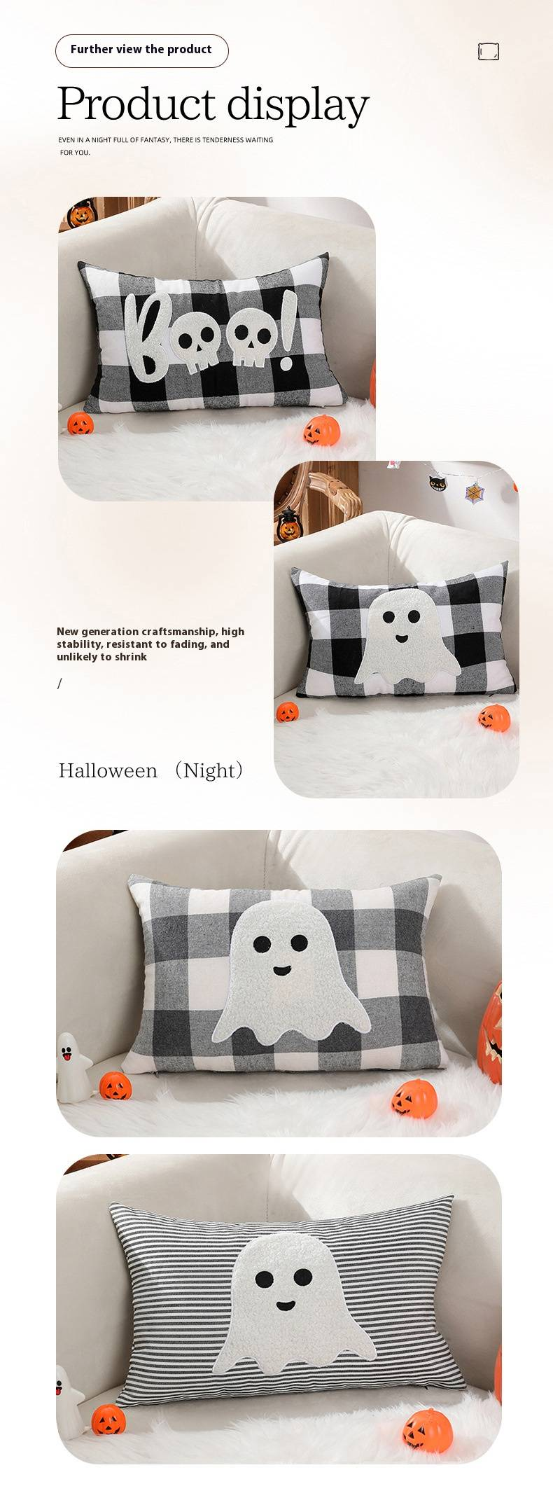Federa per cuscino di Halloween - 30x50 cm in cotone con motivo fantasma e spettrale, stile minimalista moderno, perfetta per soggiorno, divano e letto._voghion.com