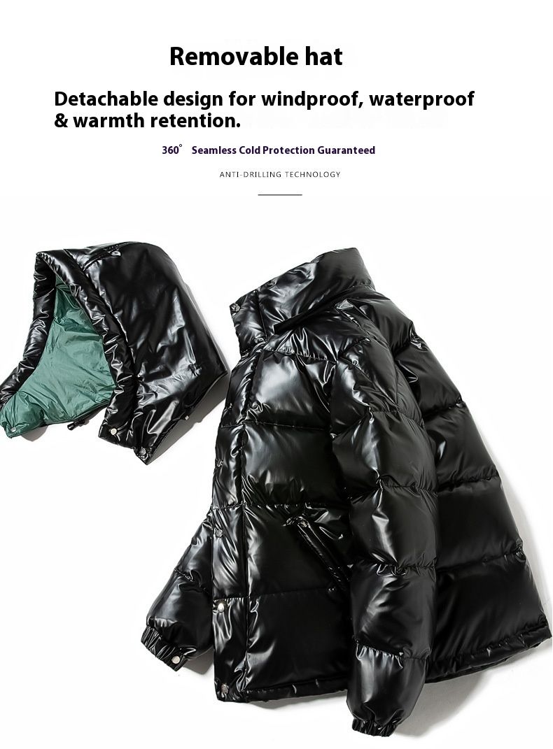 Men's & Women's Short Puffer Jacket With Shiny Finish, 100% White Duck Down, Workwear Style , Windproof & Machine Washable, For Extreme Cold Weather_voghion.com