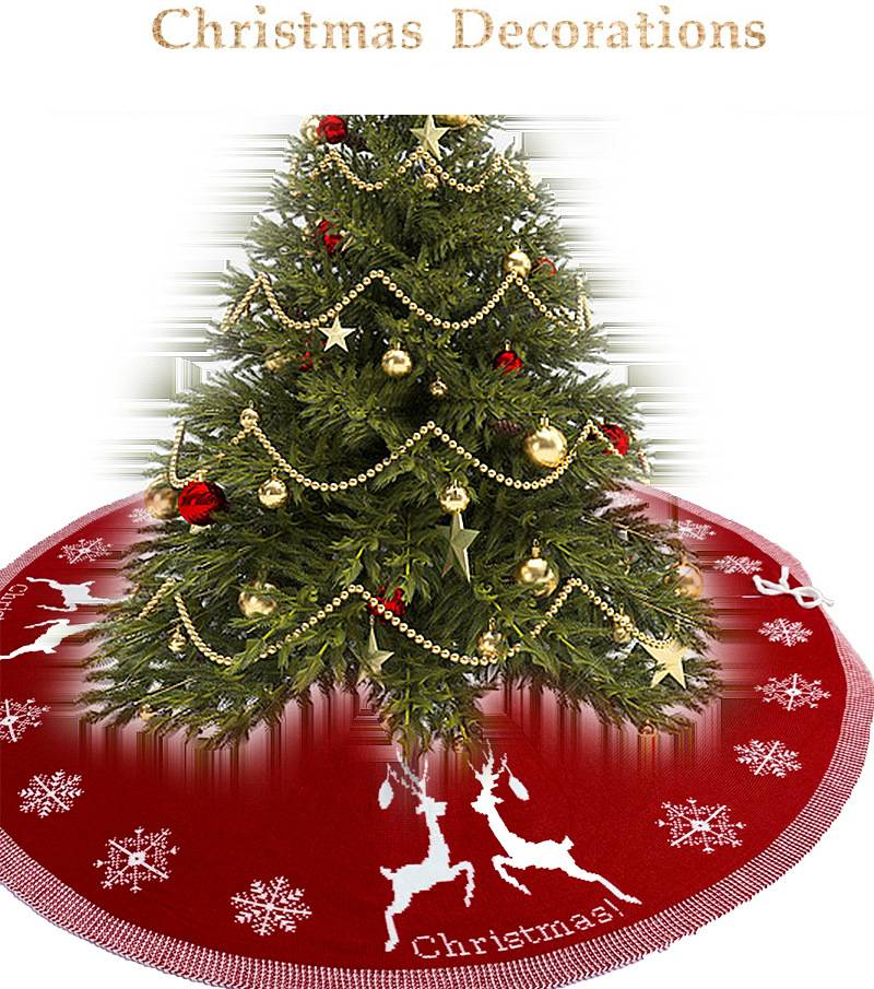 Christmas Knitted Tree Skirt With Reindeer Pattern – Festive Holiday Decor For Xmas Tree Red & White 95cm & 122cm Diameter_voghion.com