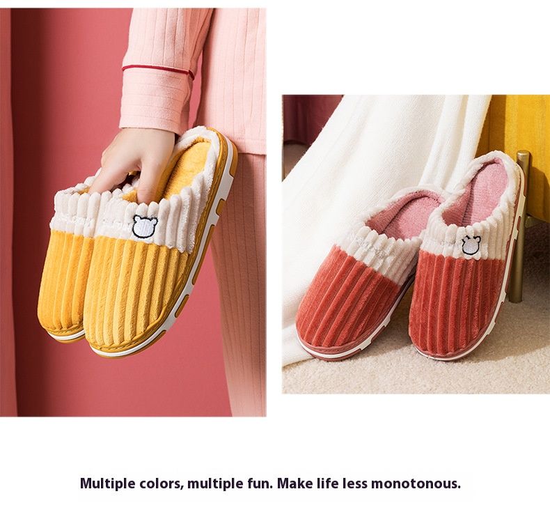 Plush Fleece-Lined Slippers – Non-Slip Indoor House Shoes With Cute Bow For Women & Men (Multiple Colors)_voghion.com