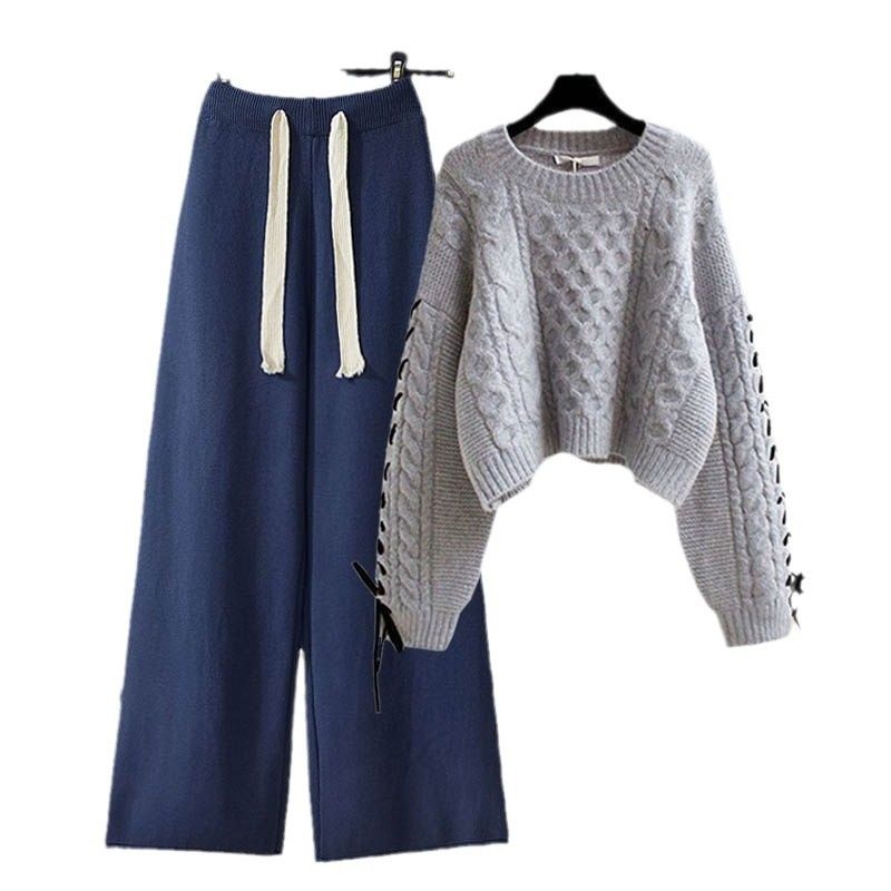Plus Size Knit Sweater & Pants Set – Cozy Autumn Coordinated Outfit (M-2XL, 15 Color Combos)_voghion.com