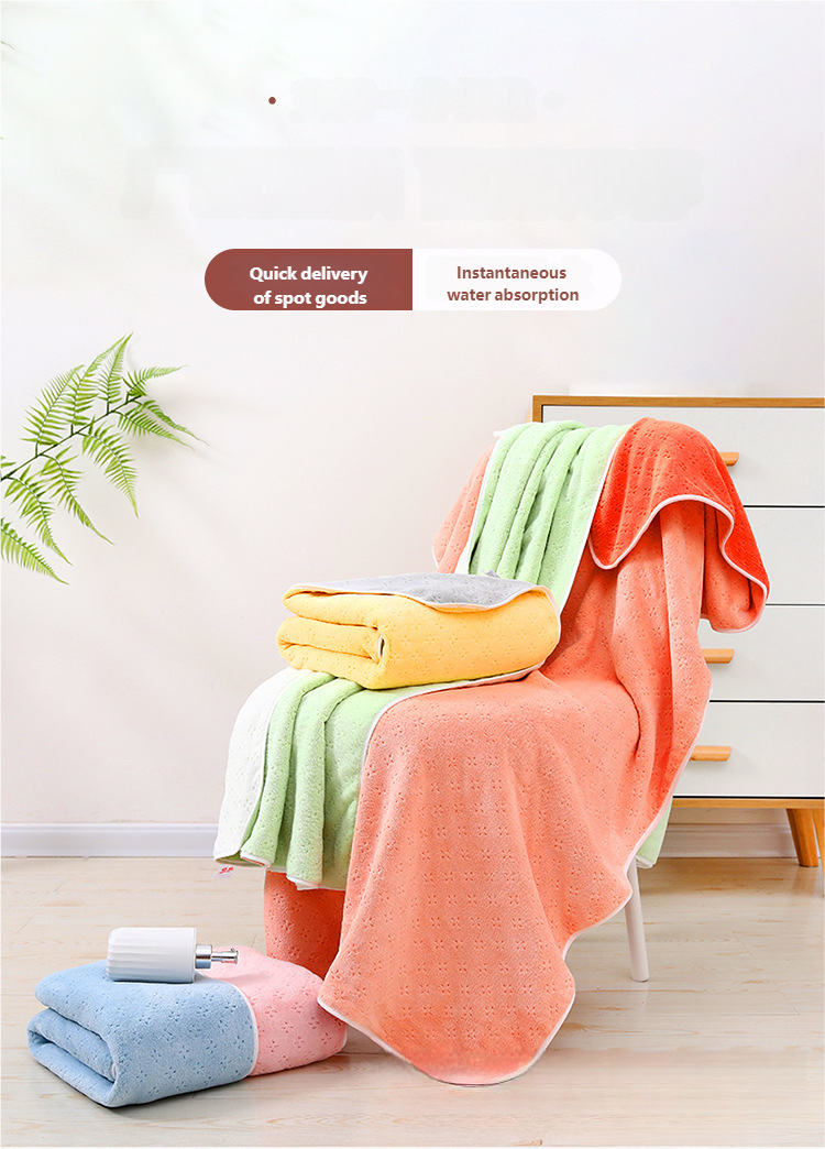 Double-color Coral Fleece Thickened Super Absorbent Quick-drying Towel, Hair-drying Cap, Adult Wrapping Towel & Beach Towel_voghion.com