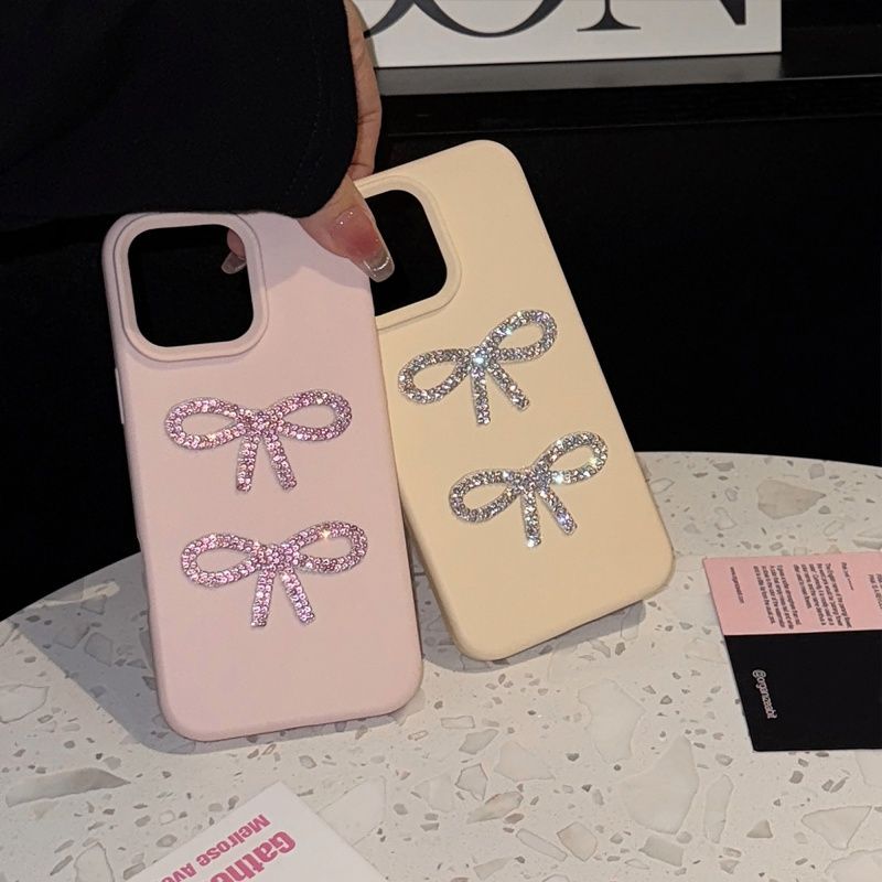 Three-dimensional Glittering Diamond Bow-shaped Macaroon IPhone 16 Promax Phone Case 15 Apple 14 Matte Finish_voghion.com