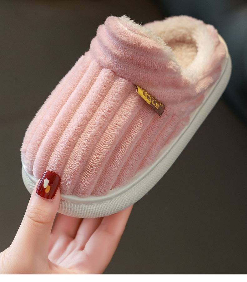 Pantofole invernali comode per bambini e bambine - Calzature da interno antiscivolo con suola spessa (1-10 anni) - Cotone a righe con suola in Trp - Rosa/Arancione/Grigio/Marrone_voghion.com