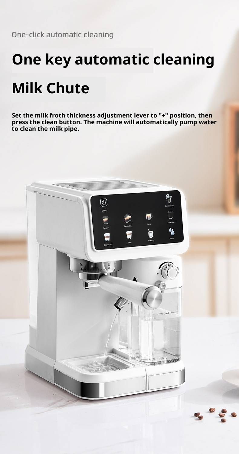 Smart Espresso Machine With Color Touchscreen – 20Bar Pressure, Auto Milk Frother, 1.8L Tank, Stainless Steel, Ins Style (EU Plug, White)_voghion.com