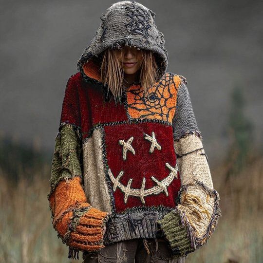 Gemütlicher Oversize-Kapuzenpullover für Damen – 3D-bedruckter Streetwear-Pullover, Langarm-Oberteil mit überschnittenen Schultern im Gothic-Stil_voghion.com