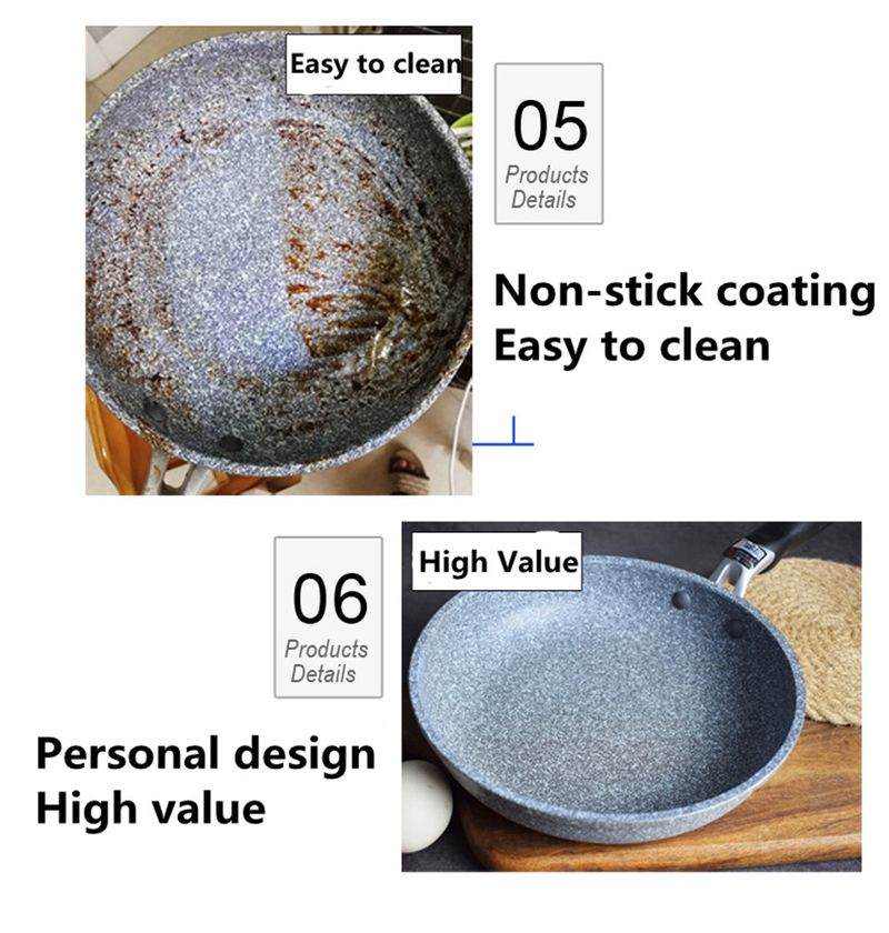 Sartén wok de piedra duradera, antiadherente, de cerámica, para inducción, ideal para cocinar en la cocina a gas o para carne._voghion.com