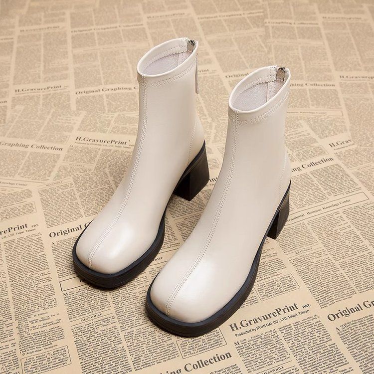 Waterproof Platform Thick Heel Slim Looking Fancy Niche Boots_voghion.com