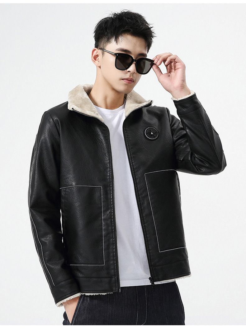 Winter Hübsche Große Gänseleder Casual PU Leder Herren Plus Samt Dicker Warmer Mantel Winddichte Motorrad Große Lederjacke_voghion.com