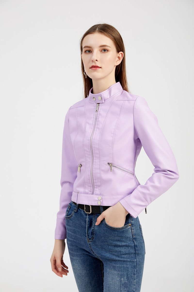 Women's Clothing New Leather Jacket Short Small Coat Spring and Autumn Stand-up Collar Jacket_voghion.com