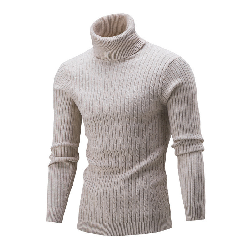 Camicia in maglia a maniche lunghe con collo alto invernale da uomo Camicia base in maglia a collo alto casual tinta unita da uomo_voghion.com