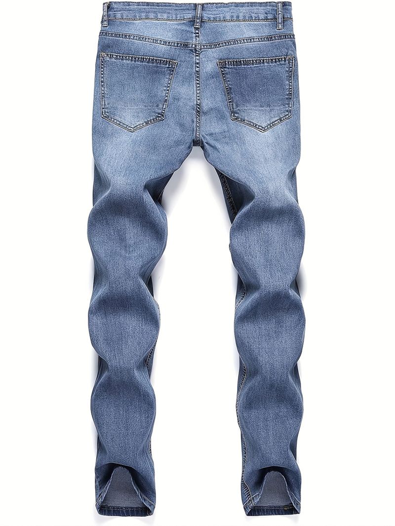 Men's Clothing Casual Youth Trousers Non Elastic Mid Waist Slim Fit Ripped Skinny Jeans_voghion.com