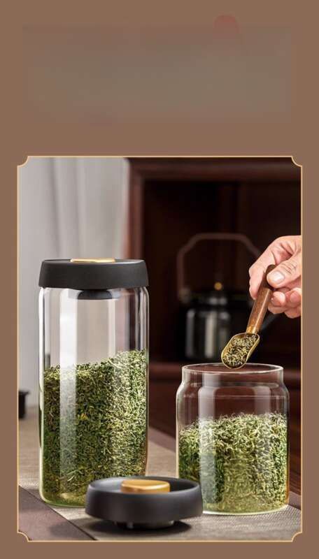 【 Collezione 3260 Persone 】 Barattolo di vetro sottovuoto per alimenti, contenitore con cucchiaio, chicchi di caffè a prova di umidità per tè verde_voghion.com