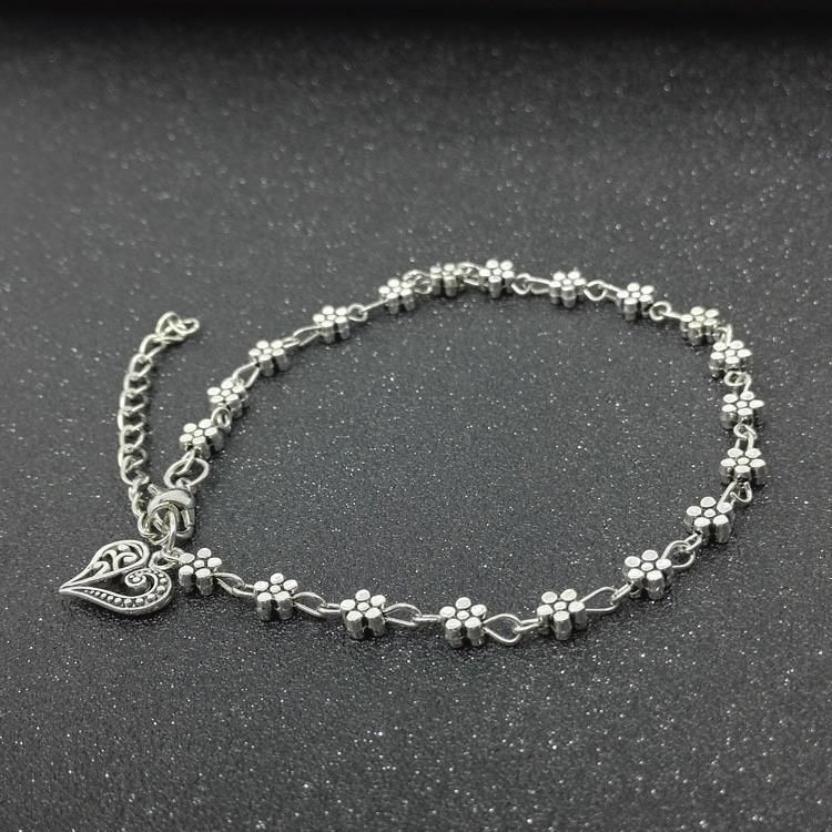 Neue Ankunft Tibetischen Silber Hohl Plum Blossom Kleine Blume Herz-förmigen Fußkettchen Armband_voghion.com