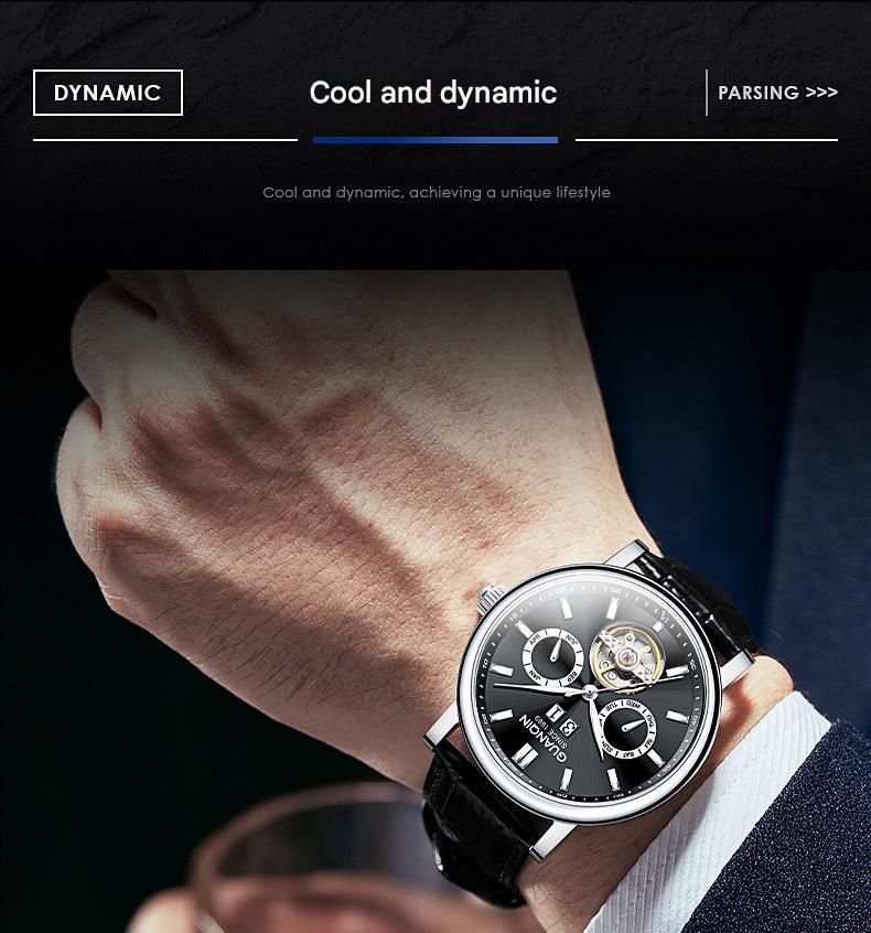 GUANQIN Tourbillon Mechanische Multifunktionale Luxus Herren Armbanduhr Leuchtend Wasserdicht Lederband Automatik Uhr Saphir_voghion.com