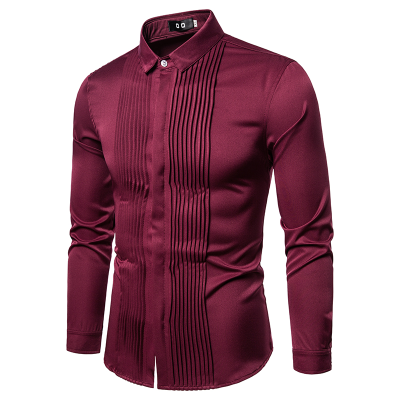 New long sleeved with British style lapel pleated men's uniform, formal dress, base shirt_voghion.com