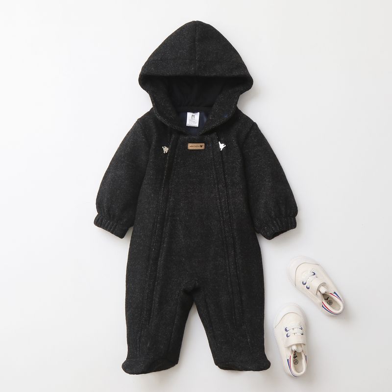 Mono para bebé Mother & Kids Premium con forro polar y capucha - Pelele para recién nacido de invierno y otoño (rayas/gris/negro) para niños de 0 a 12 meses_voghion.com