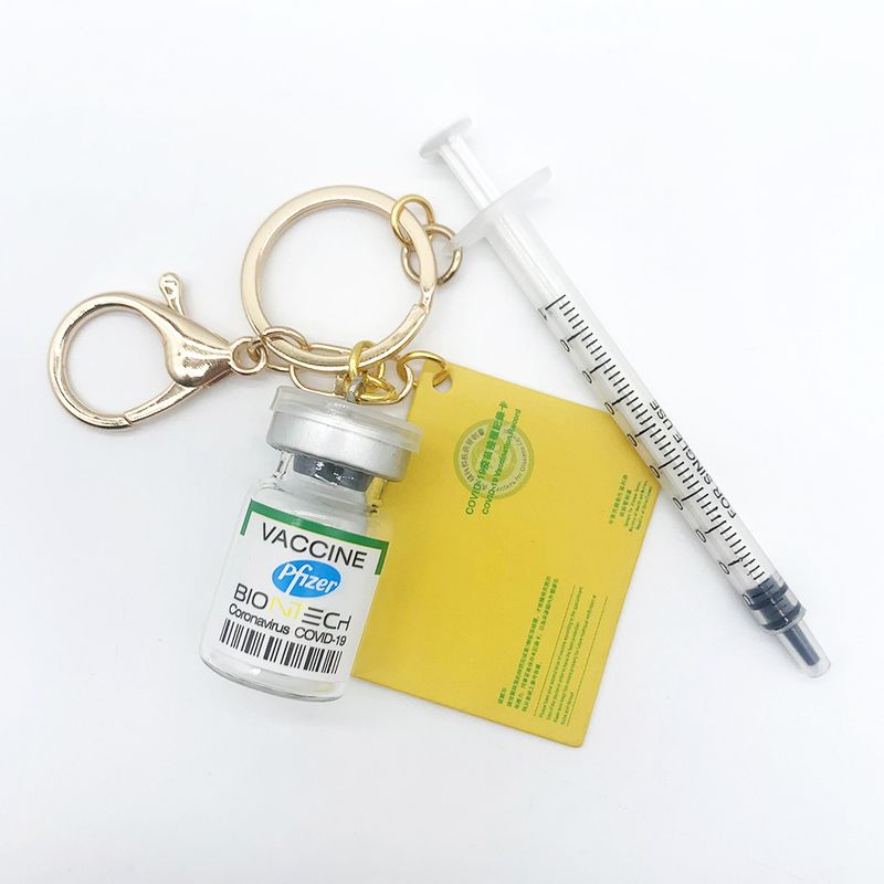 Taiwan Simulation Mask Medicine Bottle Syringe Card Pendant COVID-19 Vaccine Keychain Hanging Decoration Accessories_voghion.com