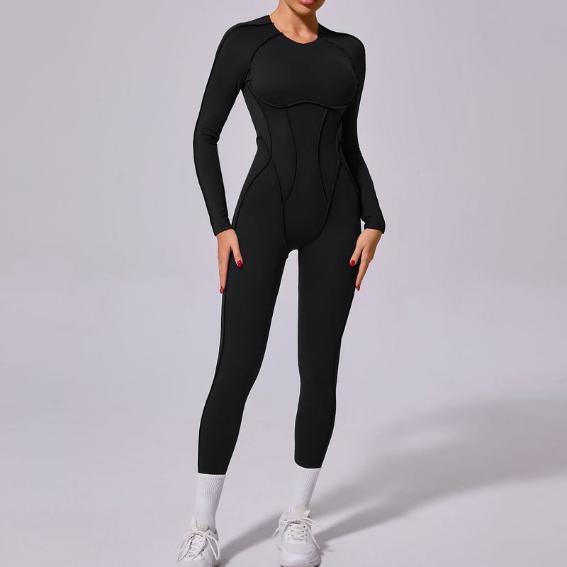 Tongfei New Winter One-Piece Sports Yoga Suit Backless Sleeve Long Pants Bodysuit Tight-Fitting 10122_voghion.com