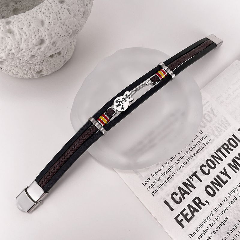 Men's Jewelry Punk Leather Bracelet Men's Guitar Bracelet Multi Layer Braided Bracelet Leather Rope Gift For Boyfriend_voghion.com