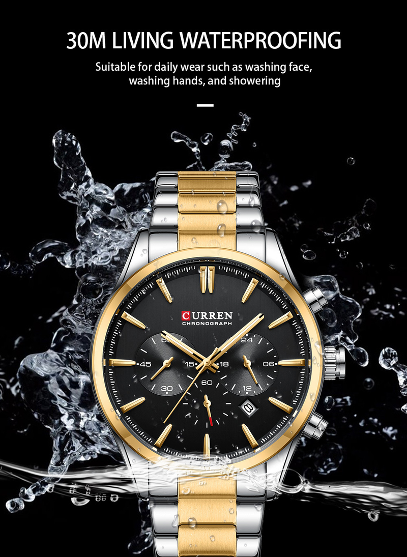 CURREN/CARREN 8446 Orologio da uomo al quarzo con cinturino in acciaio a sei pin, calendario, indicatore di 24 ore_voghion.com