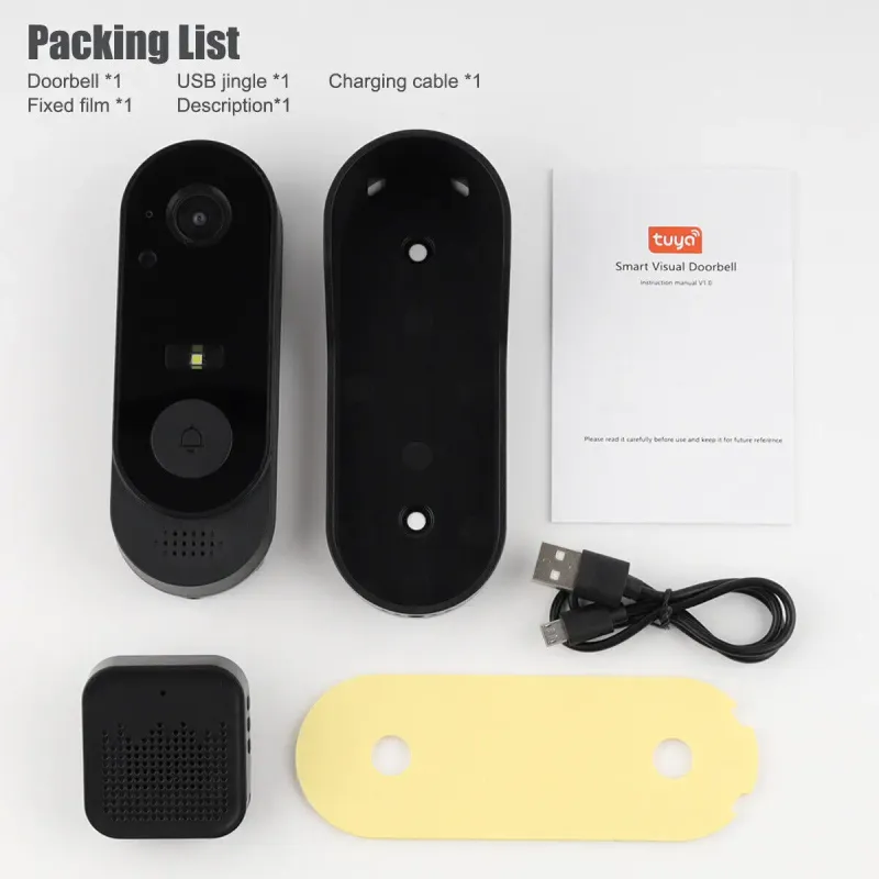 Tuya con paquete inalámbrico Timbre WIFI HD Teléfono exterior Timbre Cámara Seguridad Video Intercomunicador IR_voghion.com