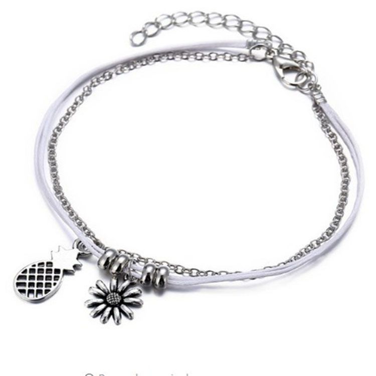 Mode Fuß Schmuck Handgefertigte Perlen Lederband Wachsfaden Gewebt Blume Ananas Anhänger Fußkettchen_voghion.com