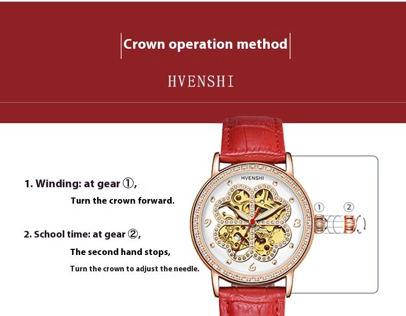 Huangshi Brand Women's Fully Automatic Mechanical Night Glow Diamond dial Fashion Clover Watch_voghion.com