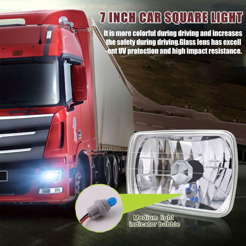 7" Inch 7x5 Square Headlight 6052 Glass Clear Lens Dia Cut White Lamp For H4/P43 Bulb OBD2 Car Accessories_voghion.com