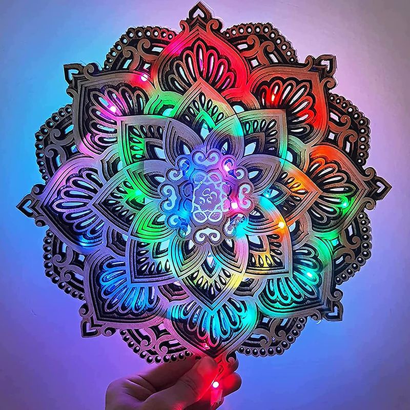 Mandala Yoga Zimmer Nachtlicht Farbwechsel Batterie Powered Yoga Zimmer LED Lampe Atmosphäre Home Decor_voghion.com