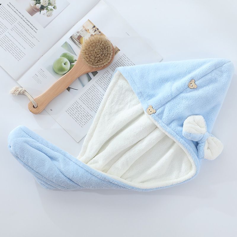 Cuffia per capelli asciutti da donna, spessa, assorbente, ad asciugatura rapida, in pile di corallo, con doppio fiocco_voghion.com