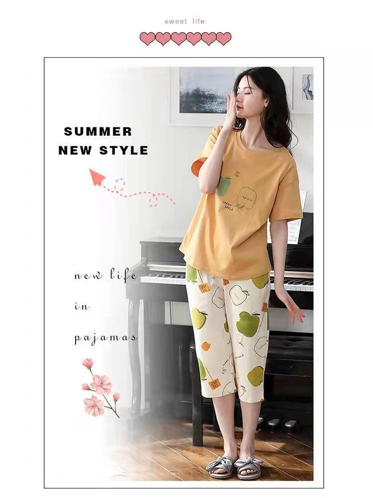 Sieviešu vasaras pidžamas, plus izmēra īsroku kapri bikses, vasaras sieviešu uzvalks, virsdrēbes, korejiešu stila, jaukas, mājas apģērbs, plānas_voghion.com